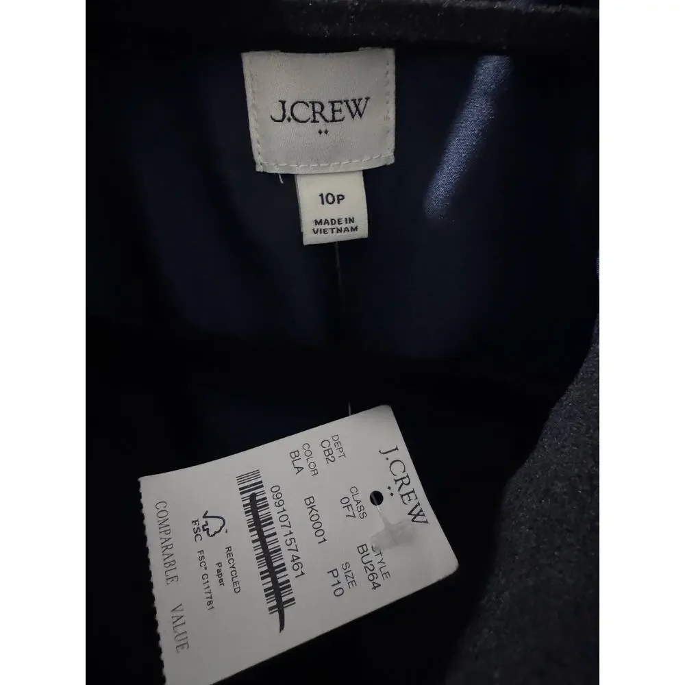 J. Crew Women's Long Sleeve City Coat with Button Neck Black Size 10P NWT